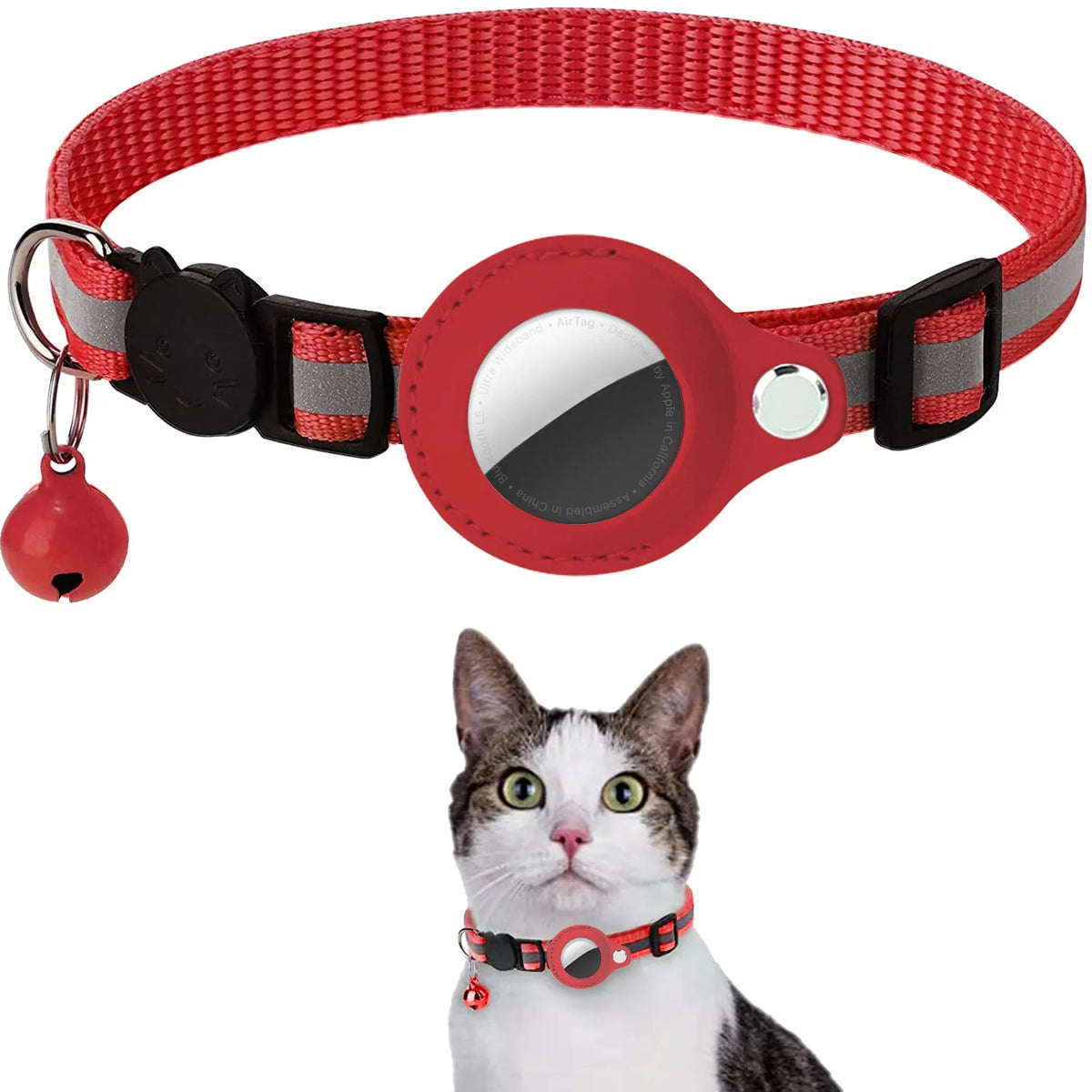 Adjustable Cat Collar with AirTag Holder & Bell