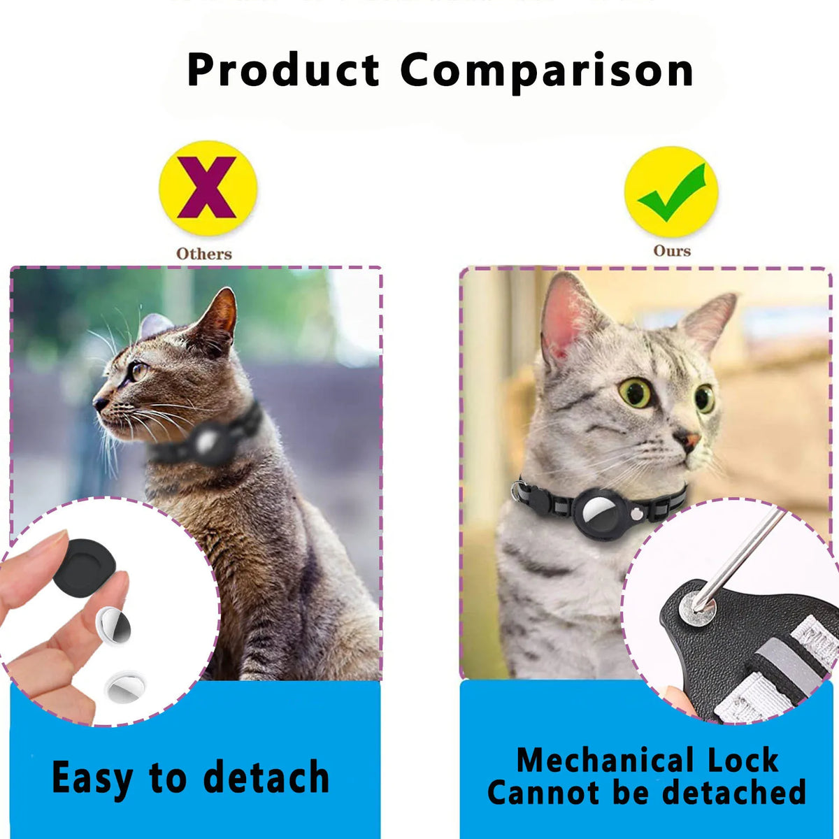 Adjustable Cat Collar with AirTag Holder & Bell