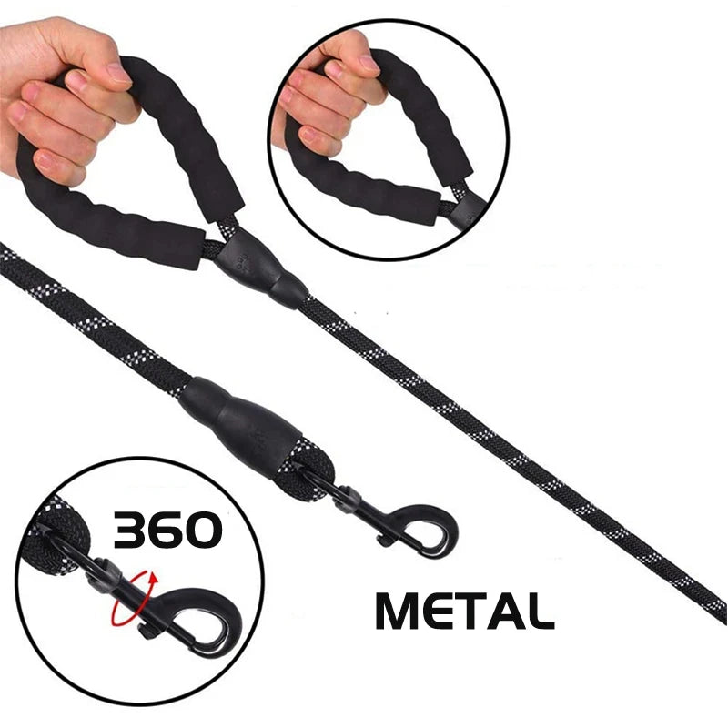 Reflective Rope Dog Leash with Padded Comfort Handle