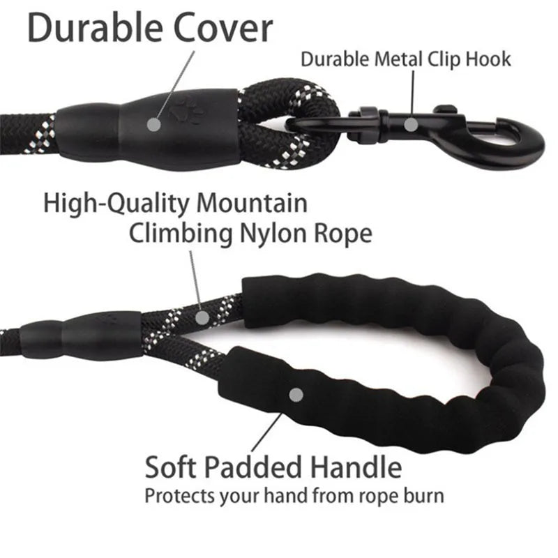 Reflective Rope Dog Leash with Padded Comfort Handle