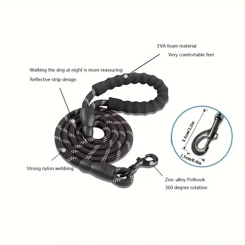 Reflective Rope Dog Leash with Padded Comfort Handle