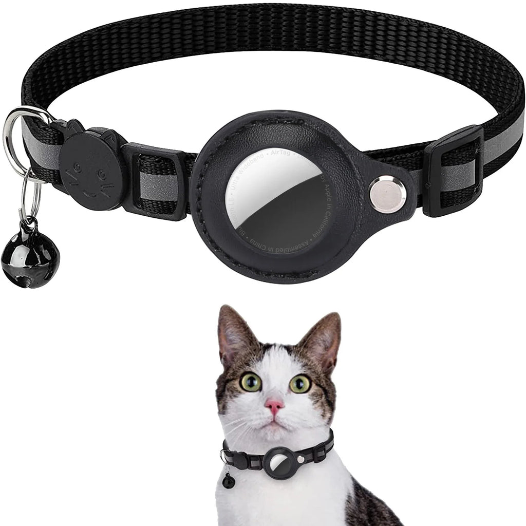 Adjustable Cat Collar with AirTag Holder & Bell