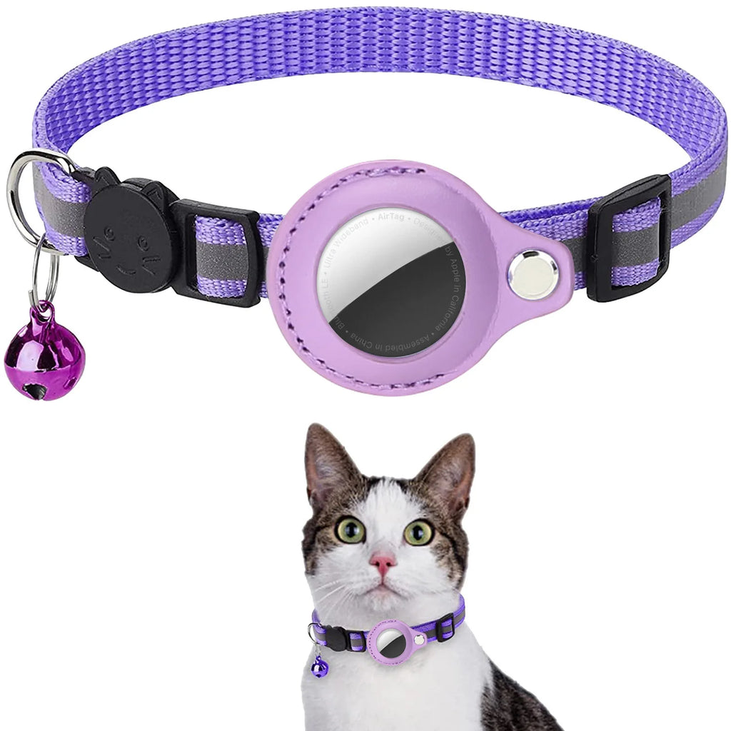 Adjustable Cat Collar with AirTag Holder & Bell