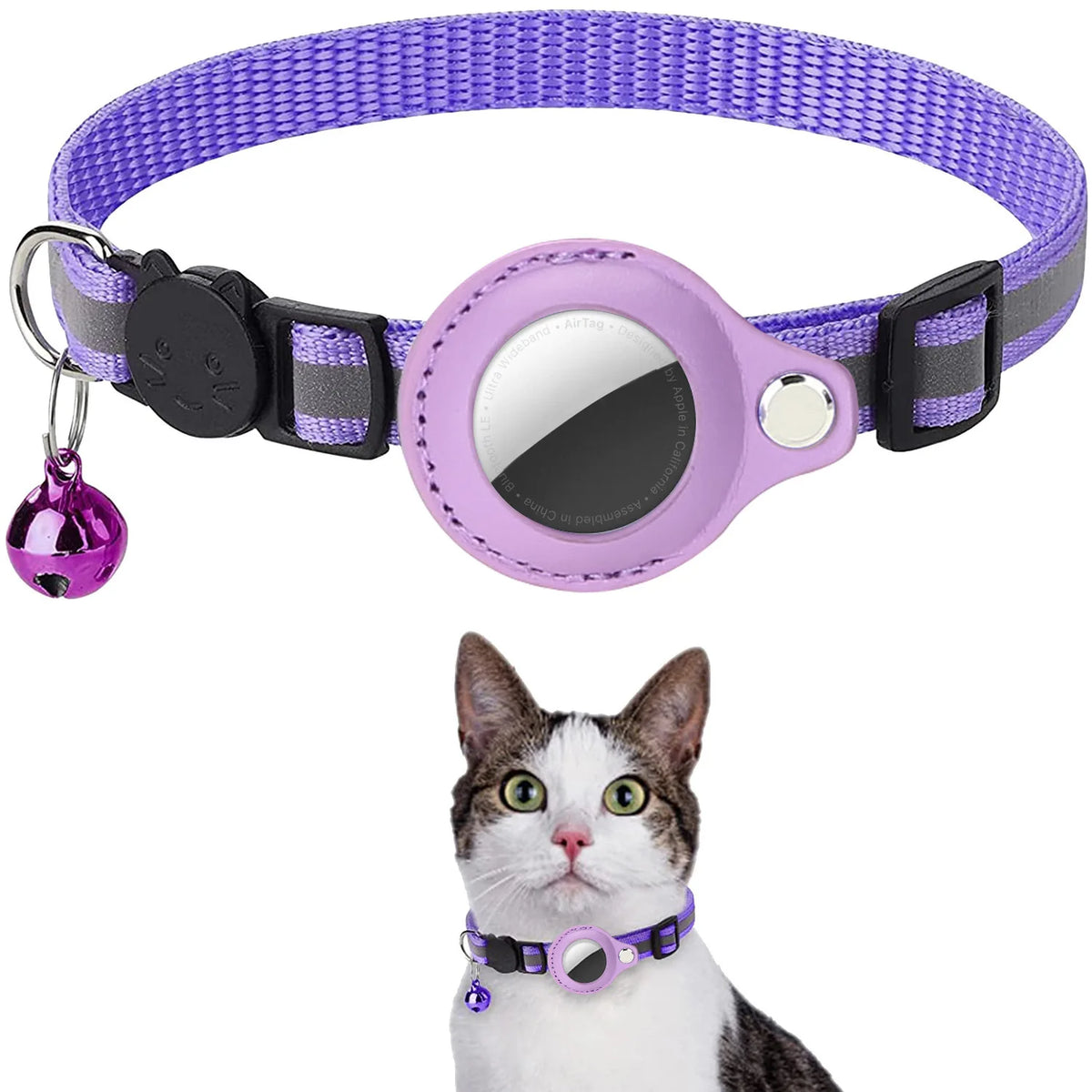 Adjustable Cat Collar with AirTag Holder & Bell