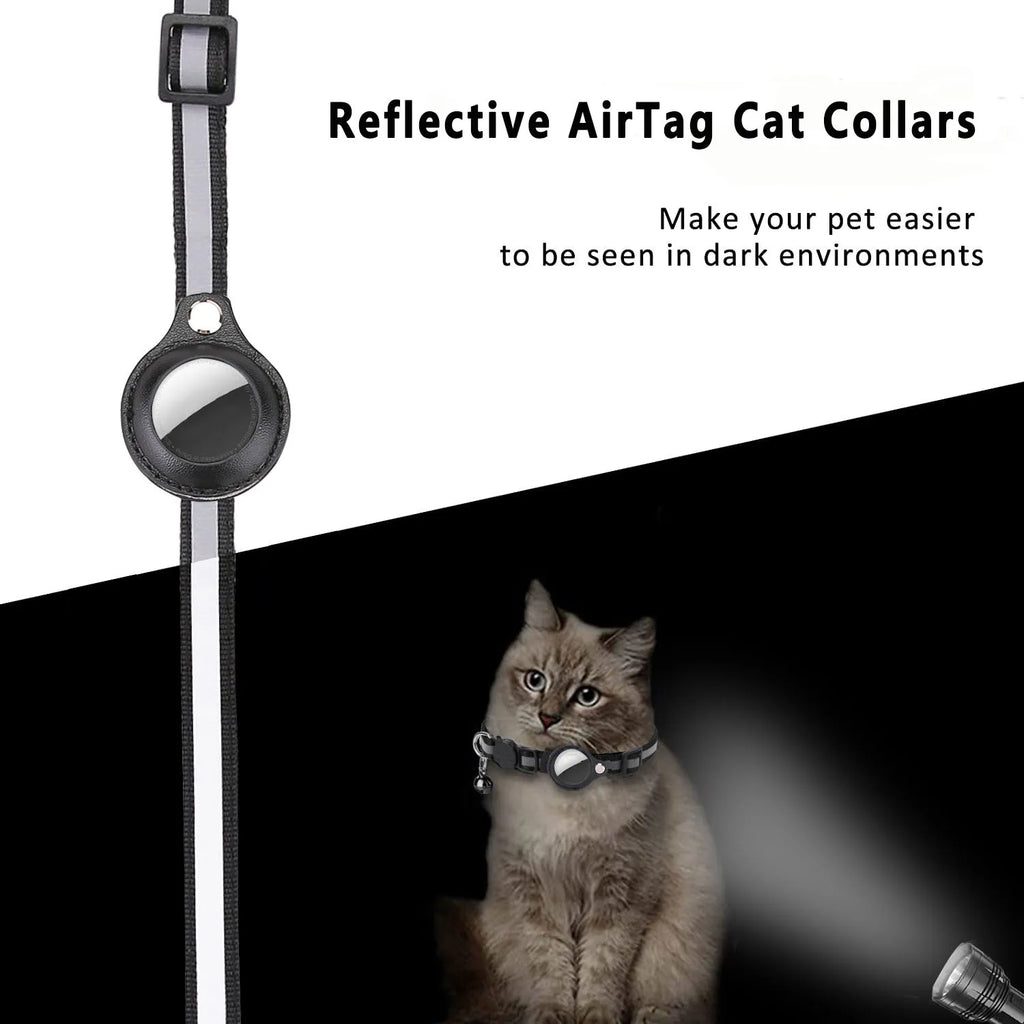 Adjustable Cat Collar with AirTag Holder & Bell
