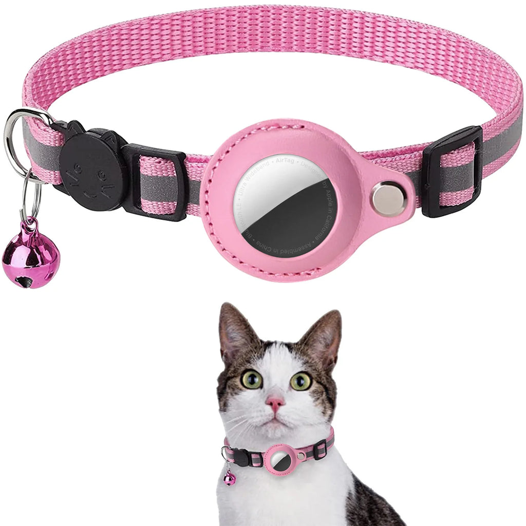 Adjustable Cat Collar with AirTag Holder & Bell