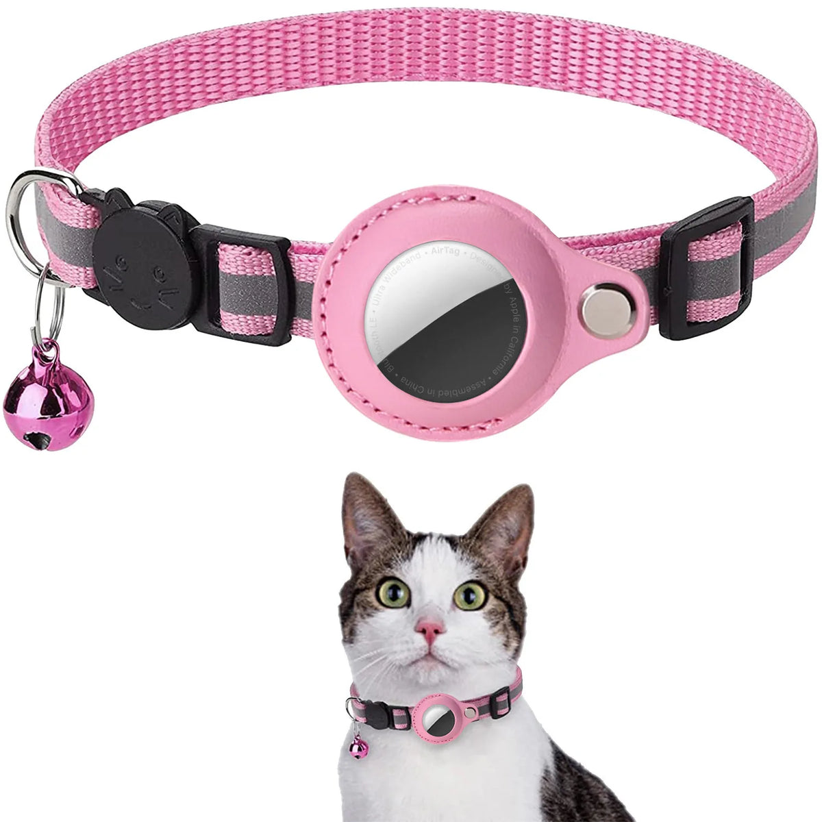 Adjustable Cat Collar with AirTag Holder & Bell