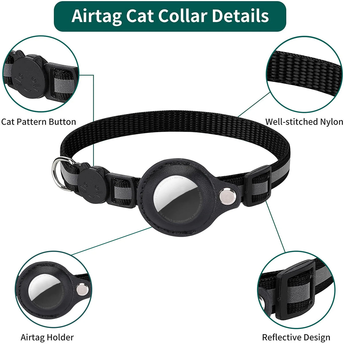 Adjustable Cat Collar with AirTag Holder & Bell