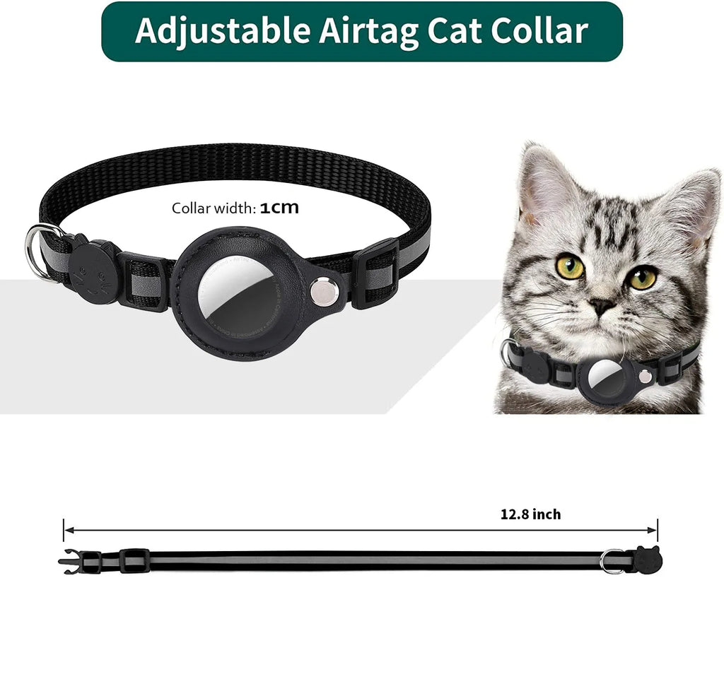 Adjustable Cat Collar with AirTag Holder & Bell