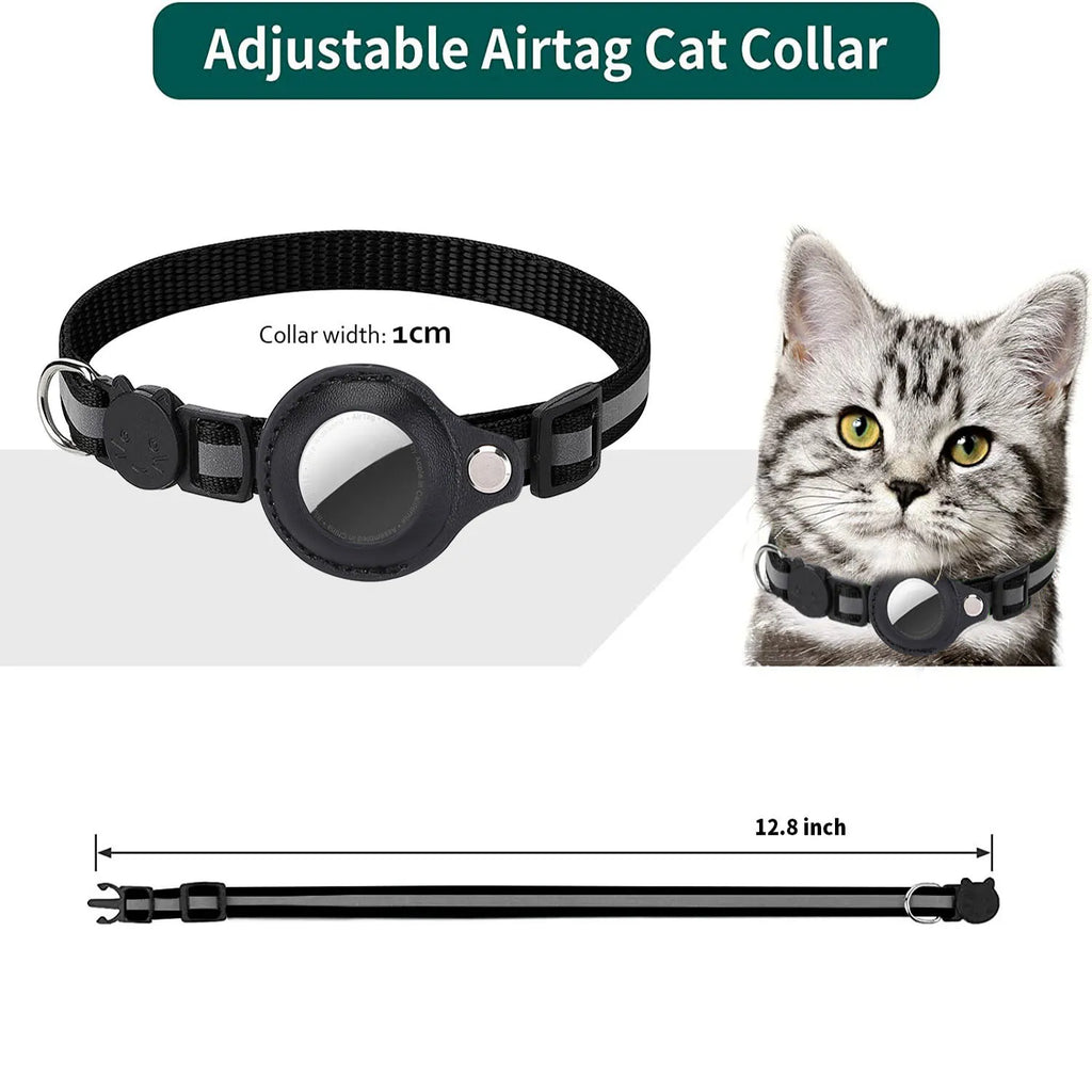 Adjustable Cat Collar with AirTag Holder & Bell