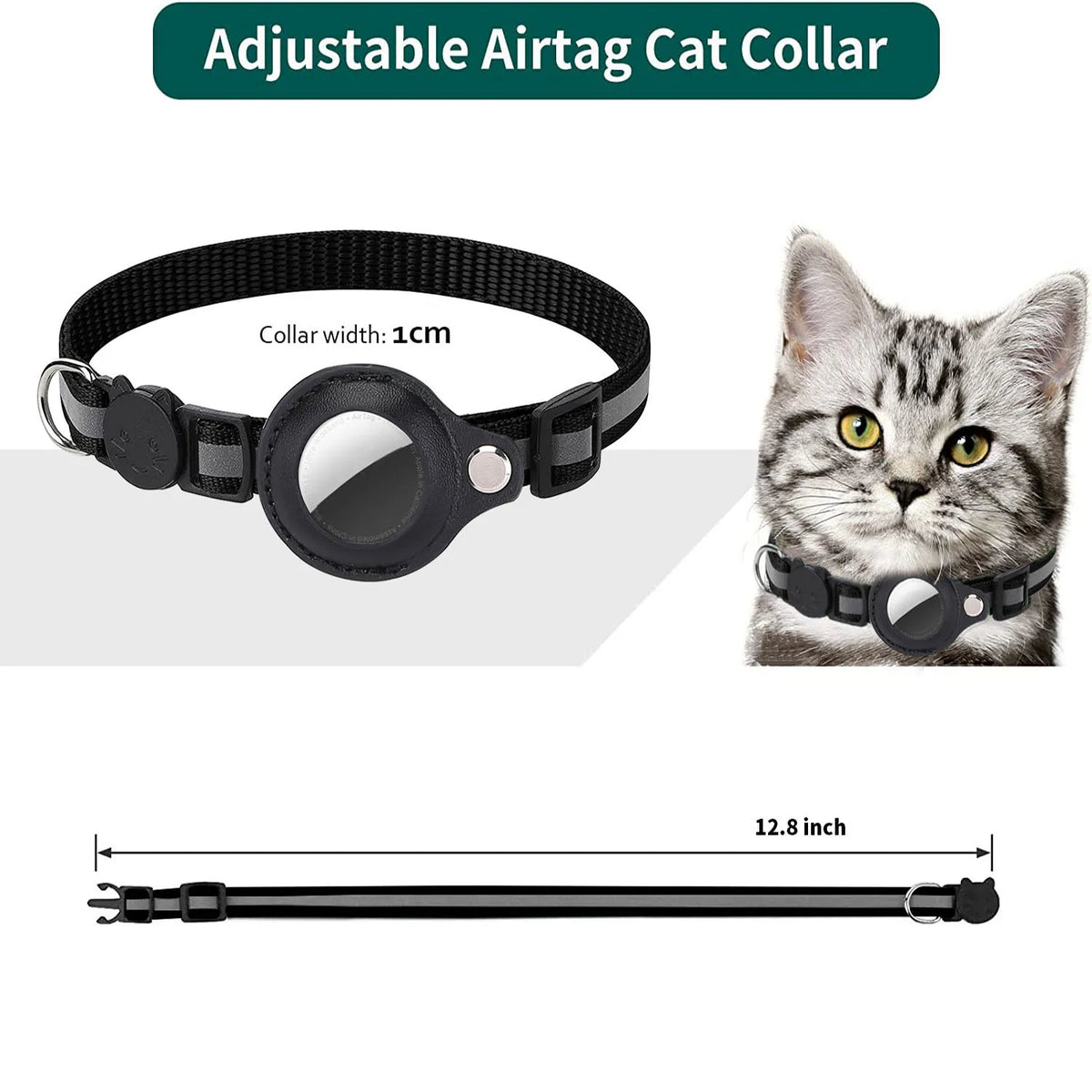 Adjustable Cat Collar with AirTag Holder & Bell