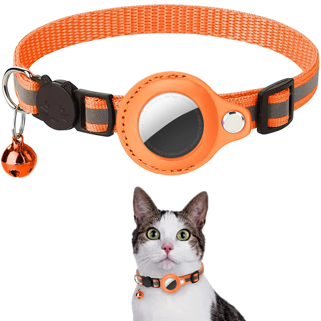 Adjustable Cat Collar with AirTag Holder & Bell
