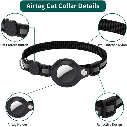 Adjustable Cat Collar with AirTag Holder & Bell